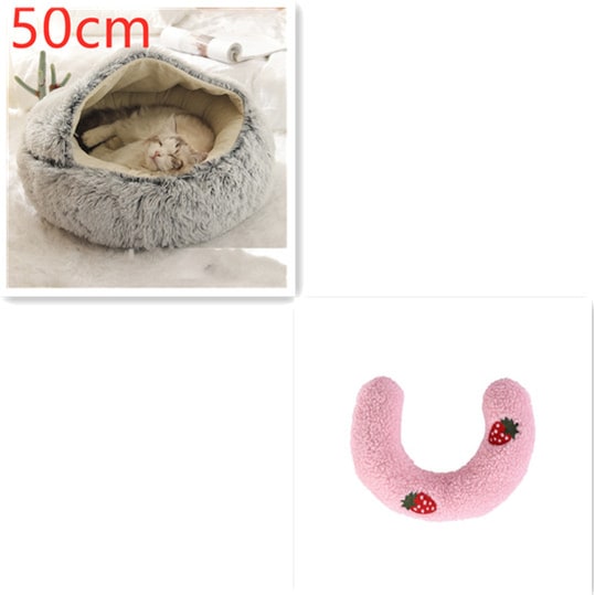 Hooded Cat Bed with Cave Design and Plush Donut Shape Enclosed Cozy Pet with Cushioned Rim - Image 65