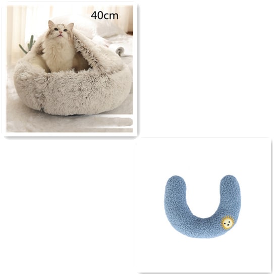 Hooded Cat Bed with Cave Design and Plush Donut Shape Enclosed Cozy Pet with Cushioned Rim - Image 67