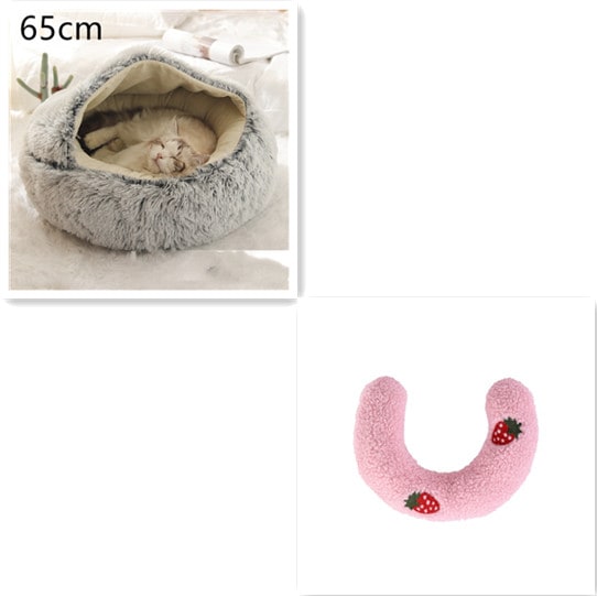 Hooded Cat Bed with Cave Design and Plush Donut Shape Enclosed Cozy Pet with Cushioned Rim - Image 68