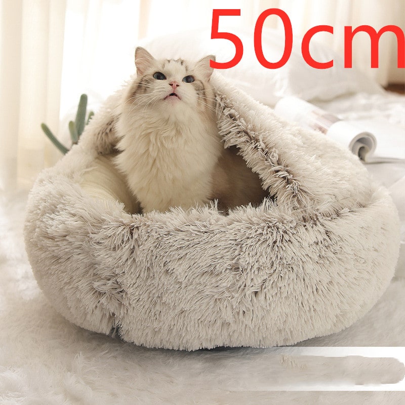 Hooded Cat Bed with Cave Design and Plush Donut Shape Enclosed Cozy Pet with Cushioned Rim - Image 7