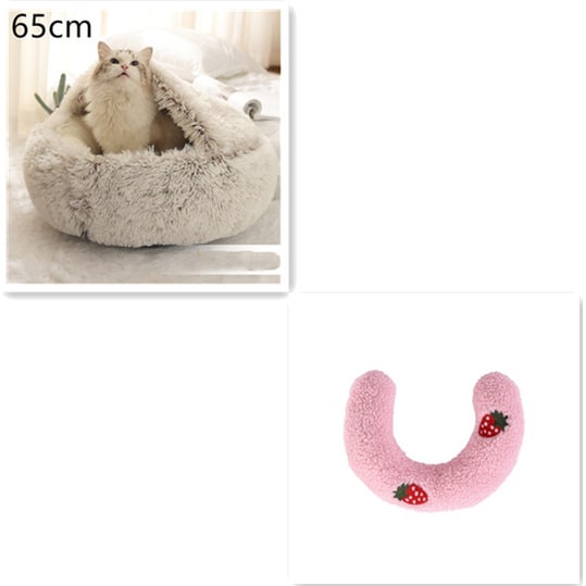 Hooded Cat Bed with Cave Design and Plush Donut Shape Enclosed Cozy Pet with Cushioned Rim - Image 70