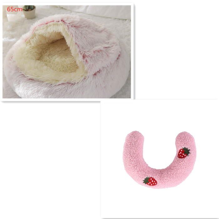 Hooded Cat Bed with Cave Design and Plush Donut Shape Enclosed Cozy Pet with Cushioned Rim - Image 71