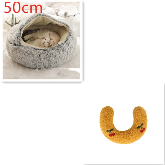 Hooded Cat Bed with Cave Design and Plush Donut Shape Enclosed Cozy Pet with Cushioned Rim - Image 72