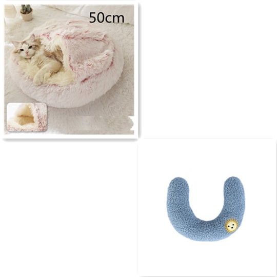 Hooded Cat Bed with Cave Design and Plush Donut Shape Enclosed Cozy Pet with Cushioned Rim - Image 73