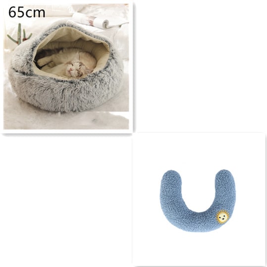 Hooded Cat Bed with Cave Design and Plush Donut Shape Enclosed Cozy Pet with Cushioned Rim - Image 74