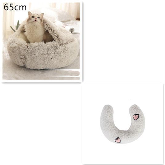 Hooded Cat Bed with Cave Design and Plush Donut Shape Enclosed Cozy Pet with Cushioned Rim - Image 75
