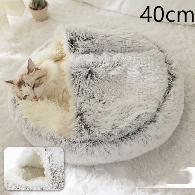 Hooded Cat Bed with Cave Design and Plush Donut Shape Enclosed Cozy Pet with Cushioned Rim - Image 77