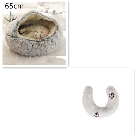Hooded Cat Bed with Cave Design and Plush Donut Shape Enclosed Cozy Pet with Cushioned Rim - Image 8