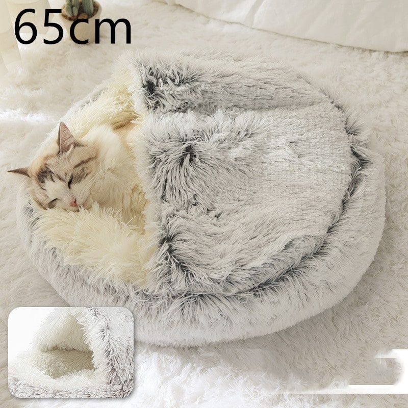 Hooded Cat Bed with Cave Design and Plush Donut Shape Enclosed Cozy Pet with Cushioned Rim - Image 9