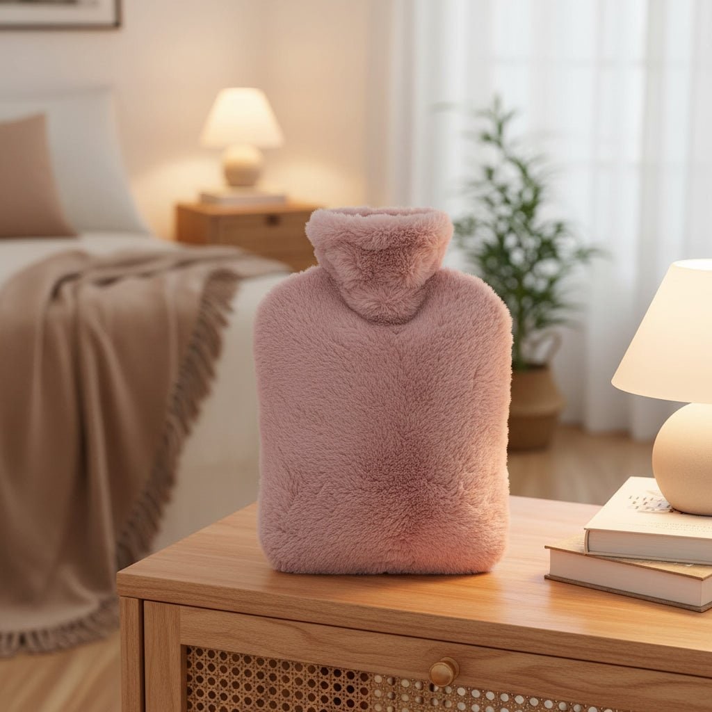 Hot Water Bottle Bag Plush Faux Fur Cover Removable Portable - Image 1