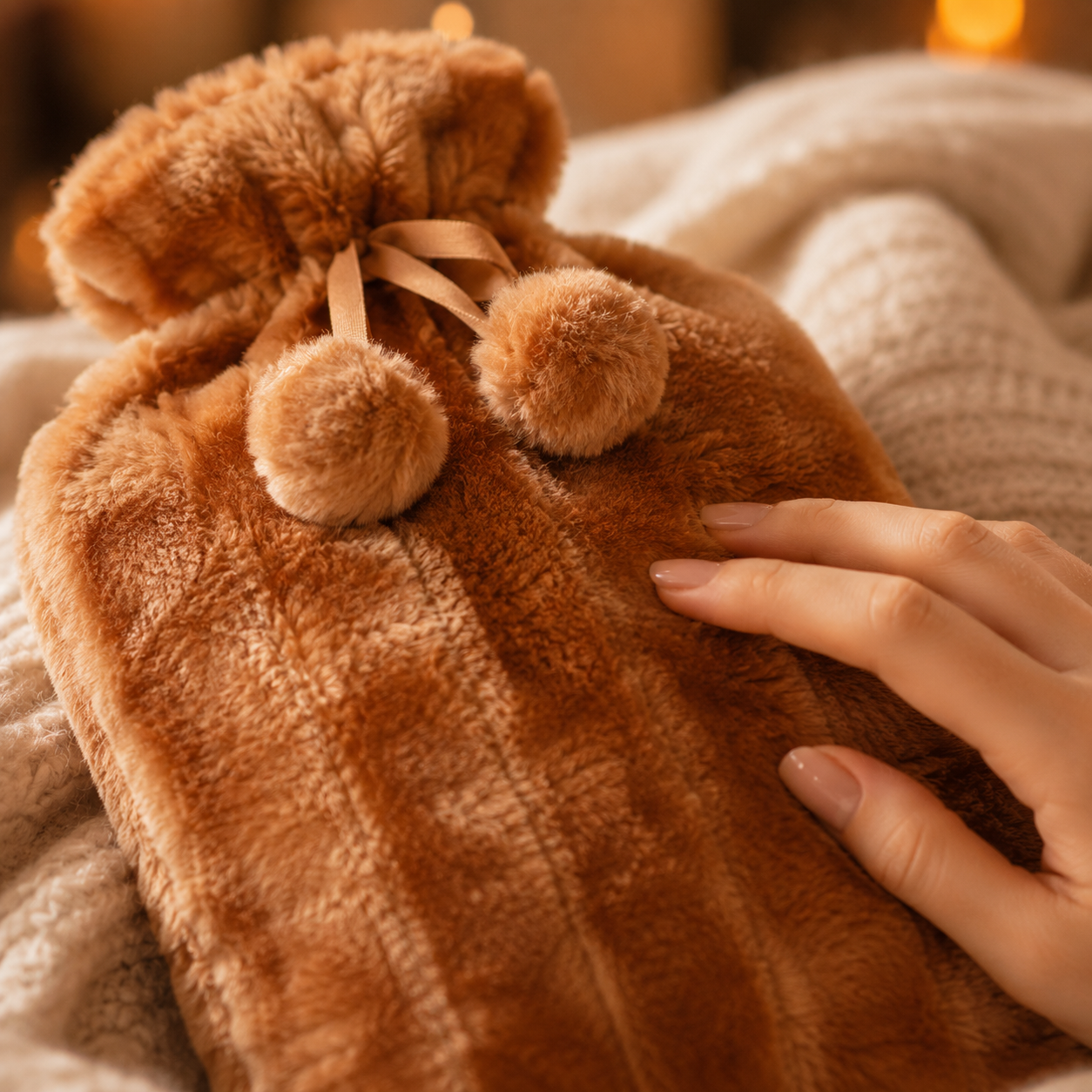 Hot Water Bottle Bag Removable Plush Cover Ribbed Rubber Warm - Image 6