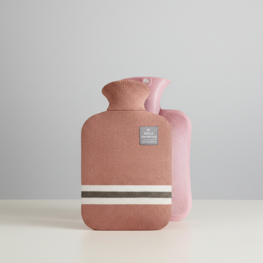 Hot Water Bottle Knitted Cover Striped Portable Travel - Image 1