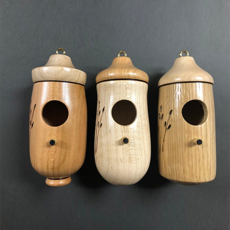 Hummingbird House Wooden Bird Feeder with Hand-Carved Perch and Natural Wood Grain - Image 4