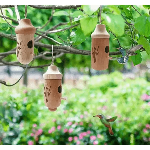 Hummingbird House Wooden Nesting Box Mini Carved Hanging Garden Outdoor - Image 2