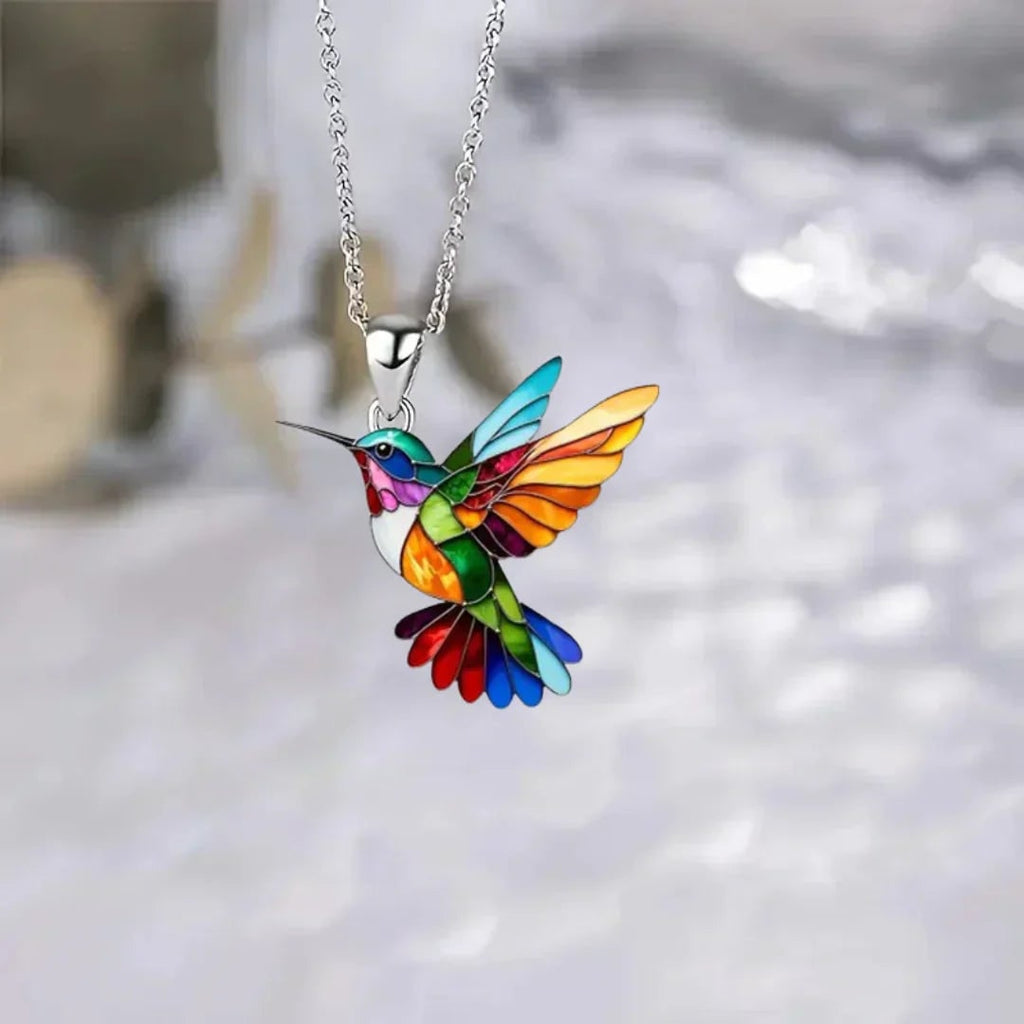 Hummingbird Necklace with Earrings Colorful Gold Pendant Metal Chain Jewelry Set - Image 6