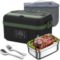 Boîte à lunch chauffante électrique avec plateau en acier inoxydable, sans fil, alimentée par batterie et avec affichage LED