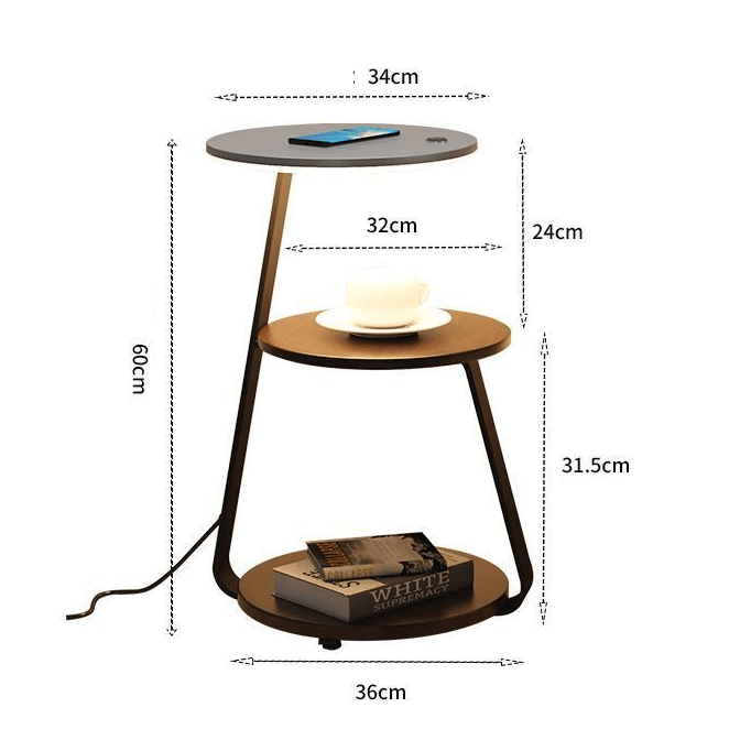 Bedside Table Lamp Compact Double-Layer Side Table