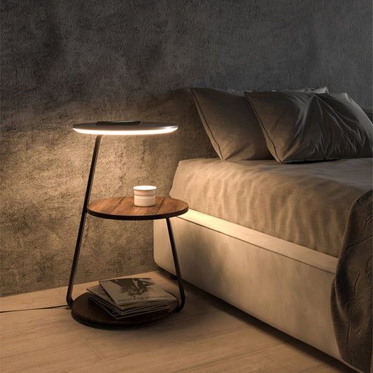Bedside Table Lamp Compact Double-Layer Side Table