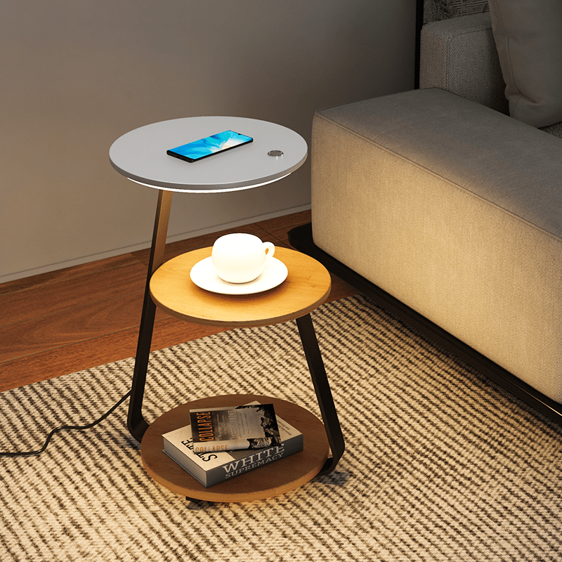 Bedside Table Lamp Compact Double-Layer Side Table