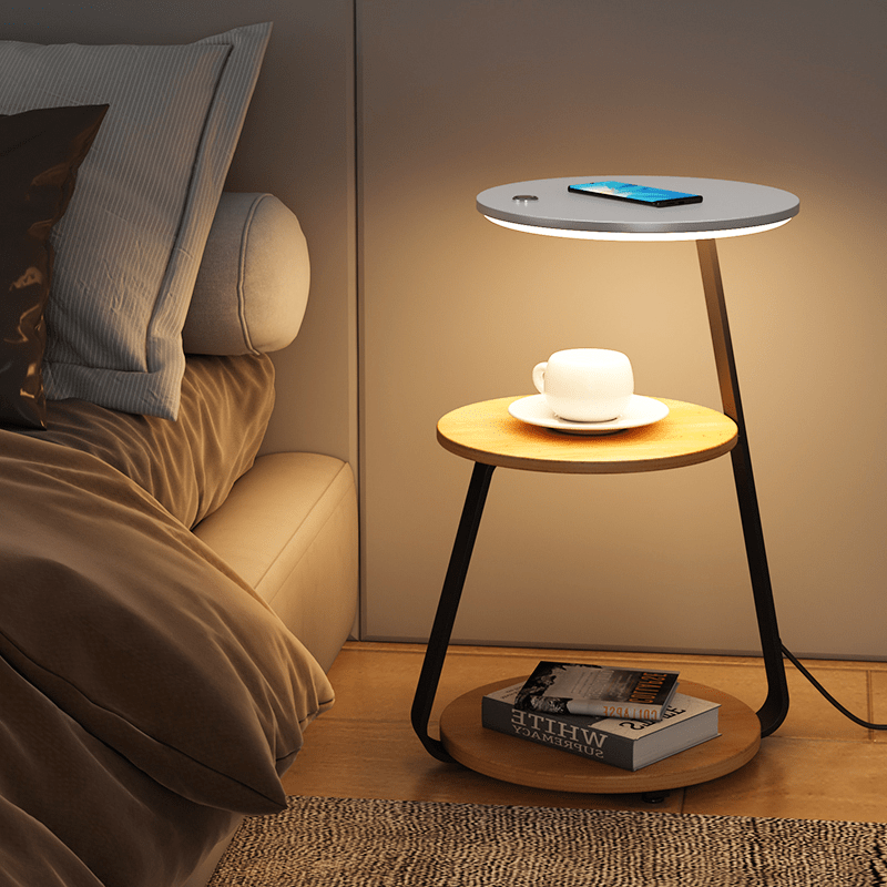 Bedside Table Lamp Compact Double-Layer Side Table