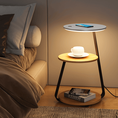 Bedside Table Lamp Compact Double-Layer Side Table