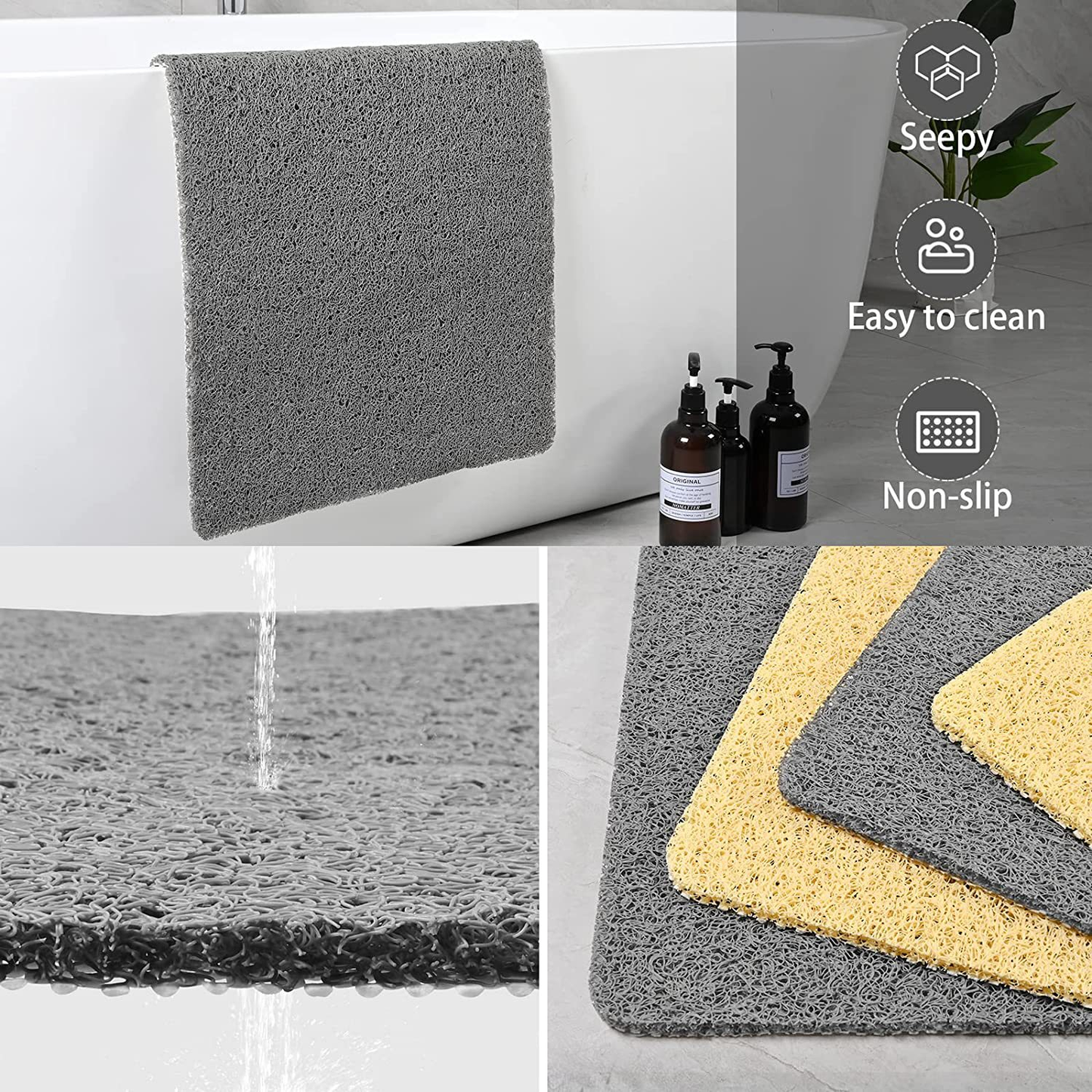 Anti-Slip Shower Mat Quick-Drain Bathroom Floor Mat