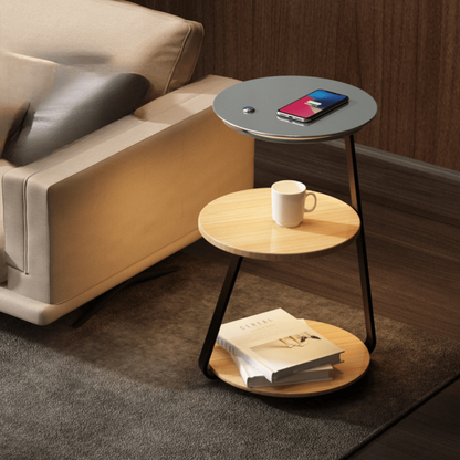 Bedside Table Lamp Compact Double-Layer Side Table