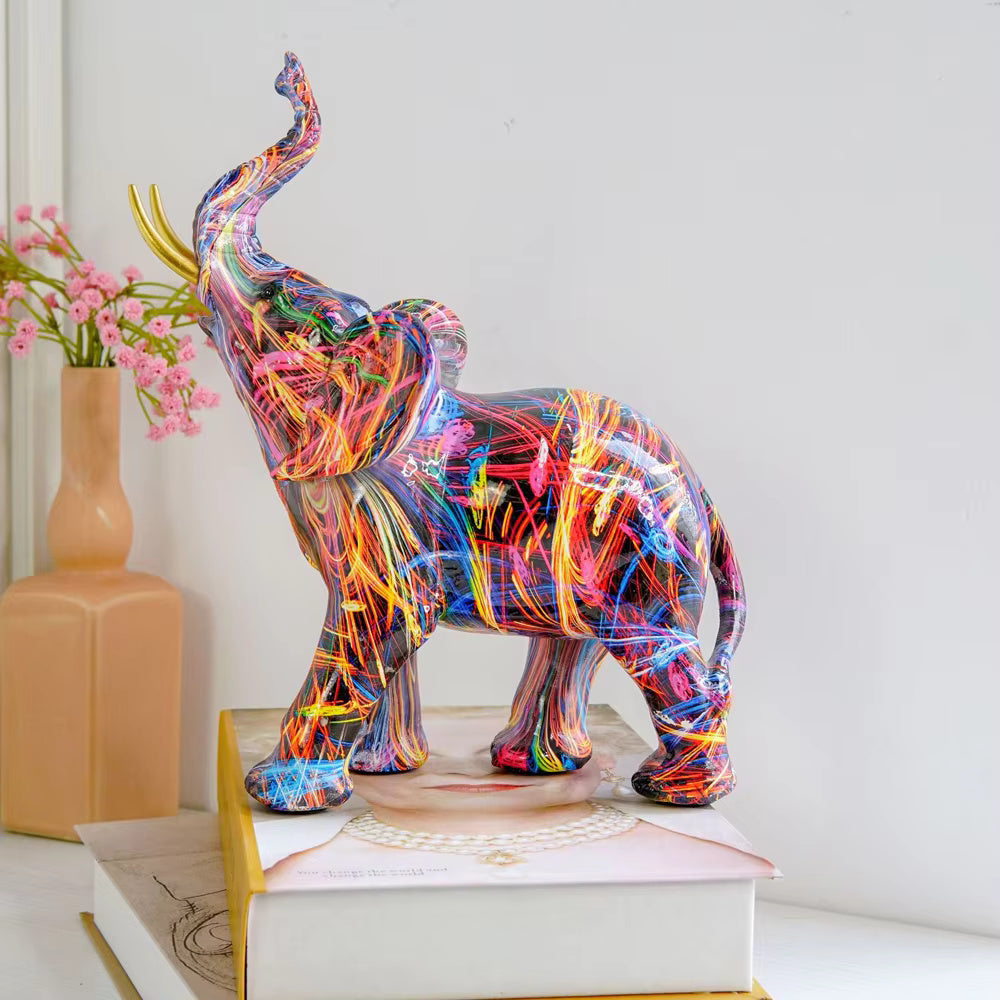 Graffiti Elephant Figurine Vibrant Modern Art Sculpture for Home Décor