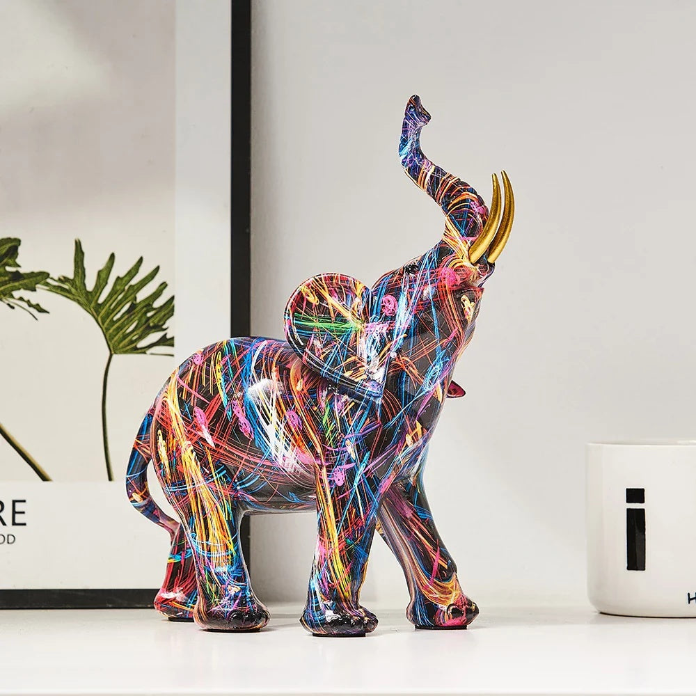 Graffiti Elephant Figurine Vibrant Modern Art Sculpture for Home Décor