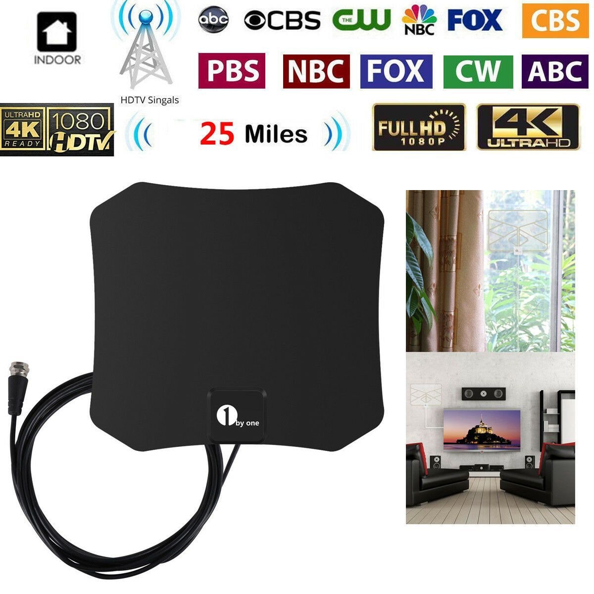 Indoor TV Antenna Digital Hdtv Flat Coaxial Cable Wall Mount Stick - Image 2