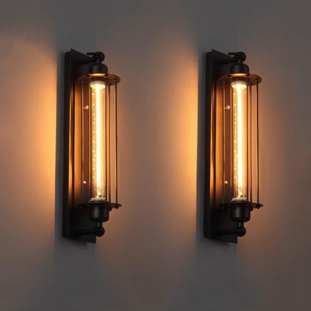 Industrial Wall Sconce with Modern LED Lighting and Vintage Metal Cage Design Wireless - Image 1