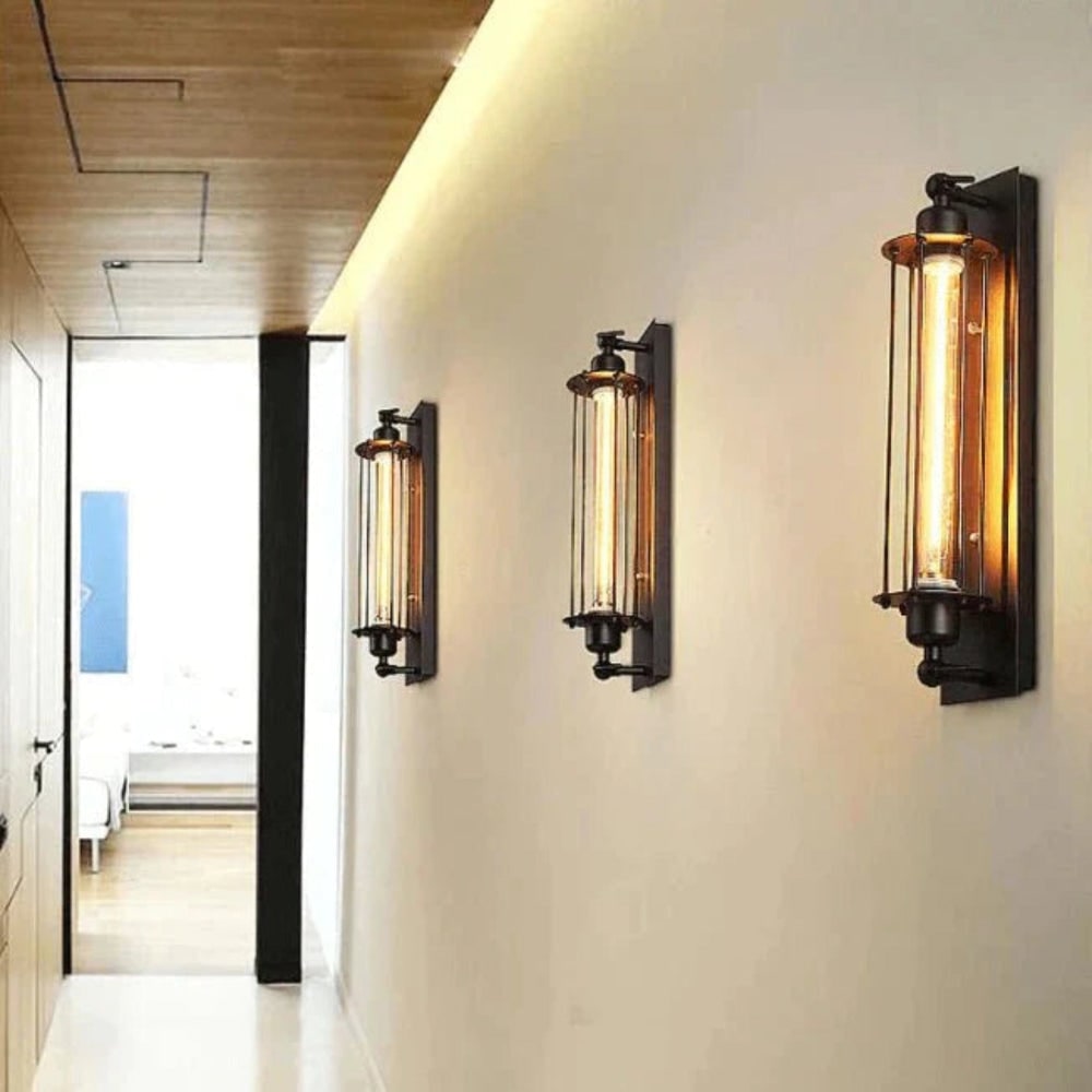 Industrial Wall Sconce with Modern LED Lighting and Vintage Metal Cage Design Wireless - Image 6
