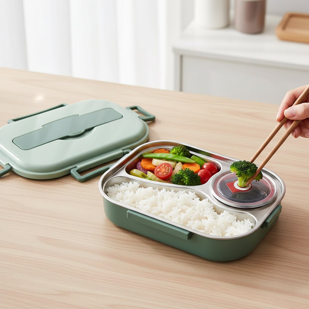Insulated Lunch Box Bento Stainless Steel Compartment Portable Storage Food Container - Image 3