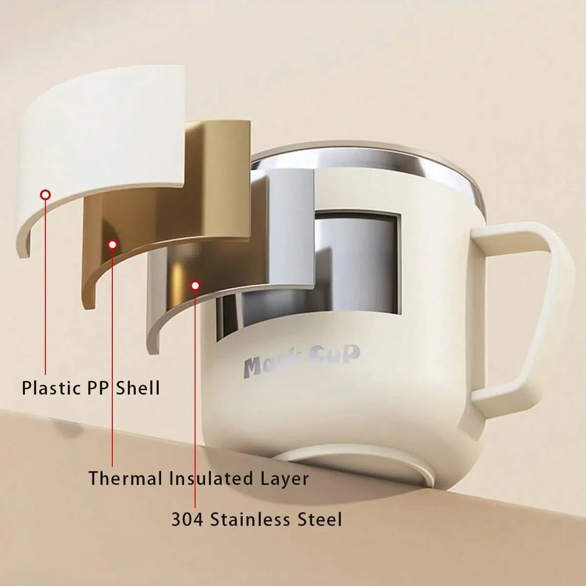 Insulated Stainless Steel Coffee Mug with Lid Handle and Double Walled Design for Travel - Image 2