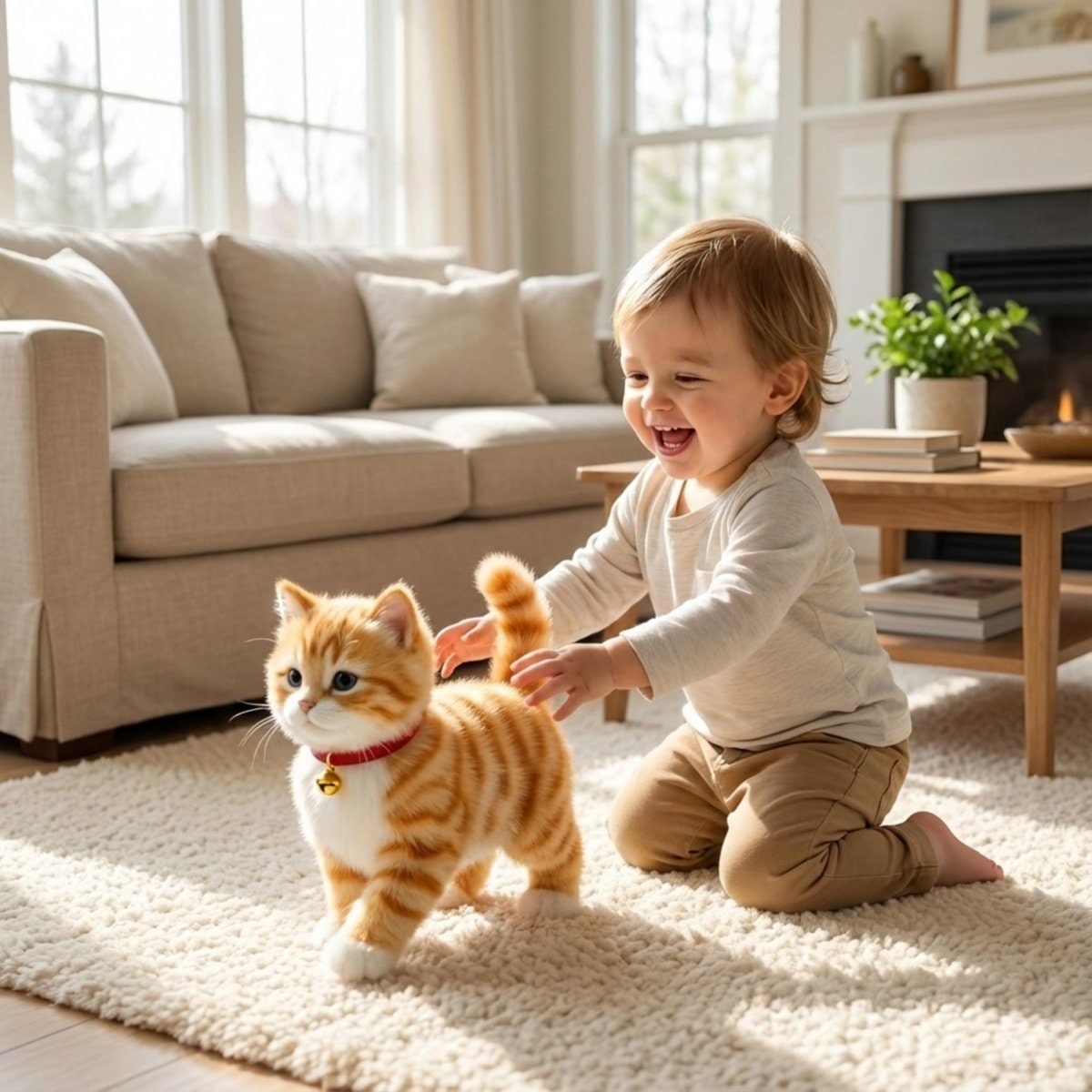 Interactive Cat Toy Robot with Soft Plush Fur Walking and Meowing Electronic Pet Kitten - Image 1