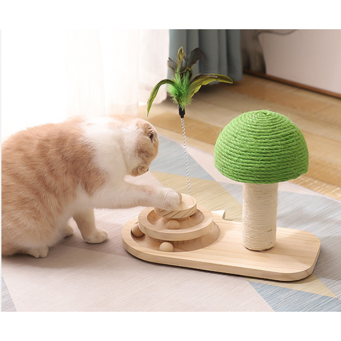 Interactive Cat Toys and Play with Ball Track Feather Wand and Wooden Scratching Post - Image 2