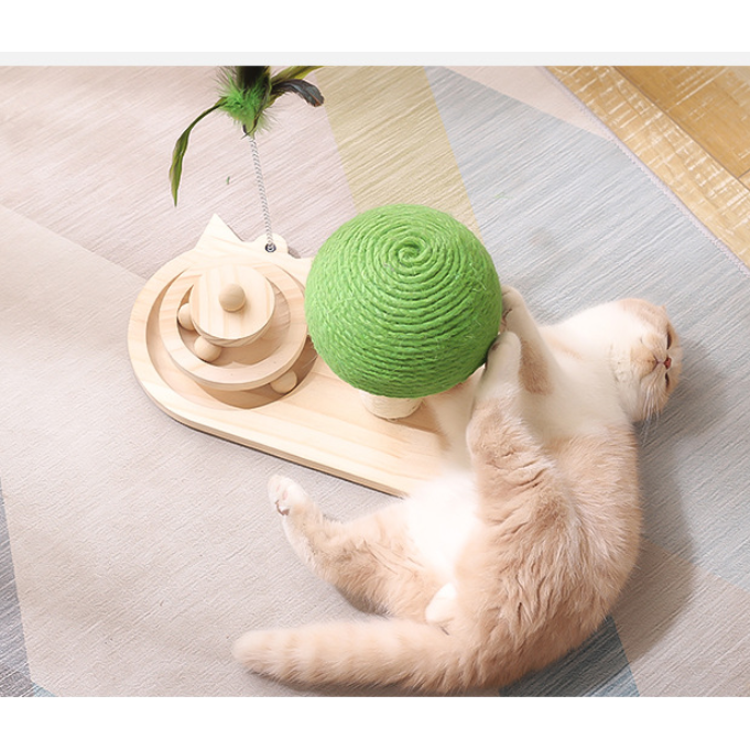 Interactive Cat Toys and Play with Ball Track Feather Wand and Wooden Scratching Post - Image 4