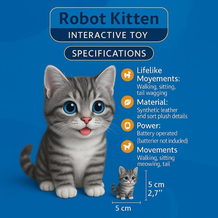 Interactive Toy Cat with Walking and Meowing Action Plush Grey Tabby Electronic Pet - Image 4