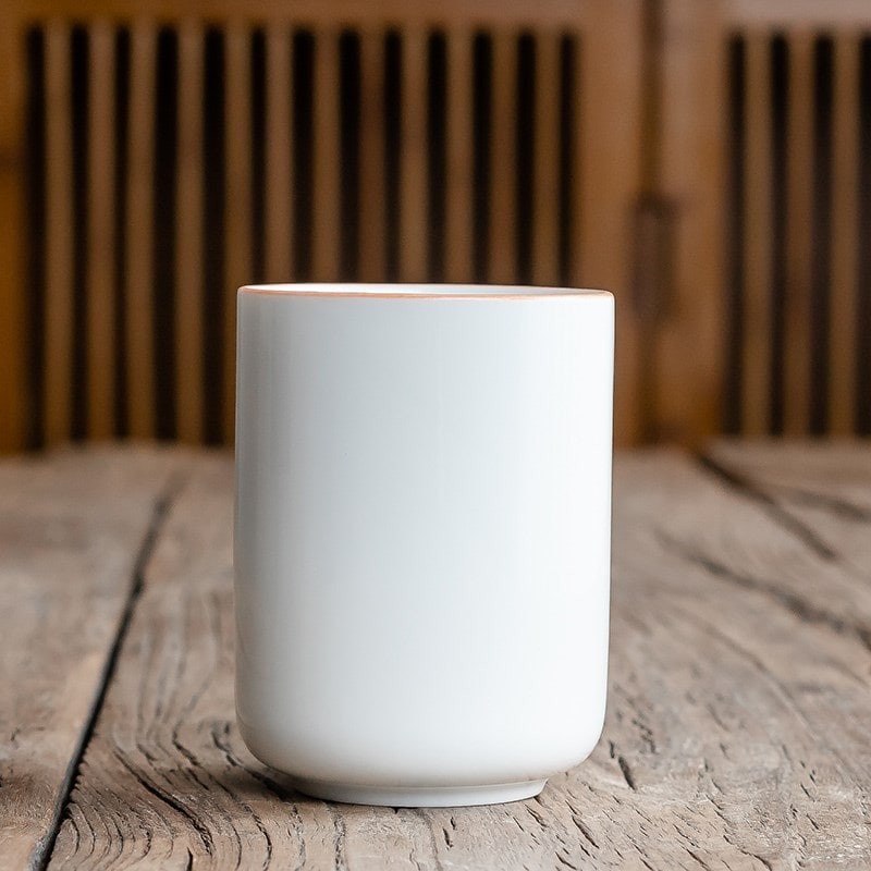 Japanese Ceramic Tea Cup with Crackle Glaze and Tapered Base Handleless Design And Saucers - Image 4