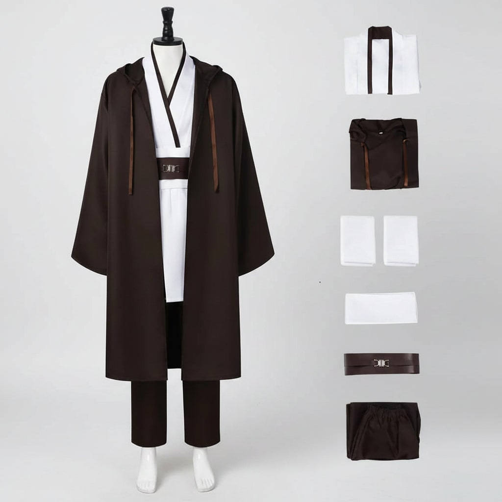 Jedi Costume with Hooded Robe Tunic Pants and Belt for Cosplay - Image 2
