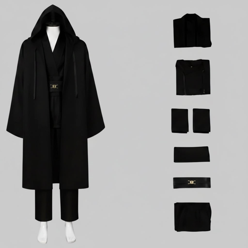 Jedi Costume with Hooded Robe Tunic Pants and Belt for Cosplay - Image 3