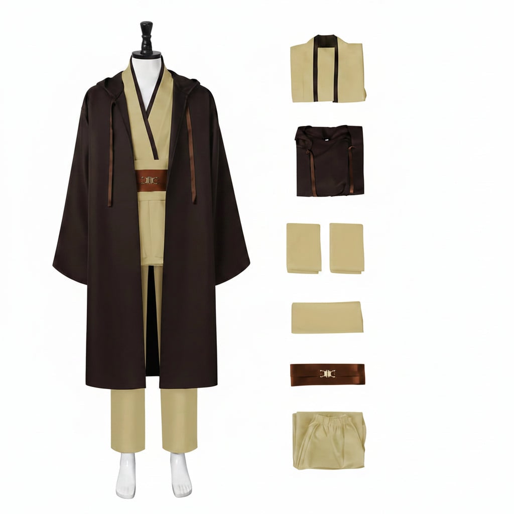 Jedi Costume with Hooded Robe Tunic Pants and Belt for Cosplay - Image 4