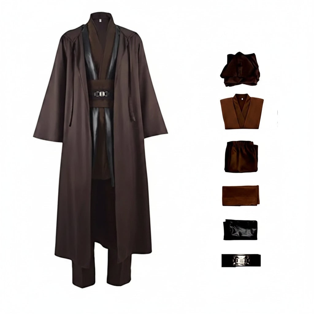Jedi Costume with Hooded Robe Tunic Pants and Belt for Cosplay - Image 5