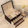 Jewelry Box Organizer with Storage Case Three-Tier Faux Leather with Drawers and Velvet Lining - Image 1
