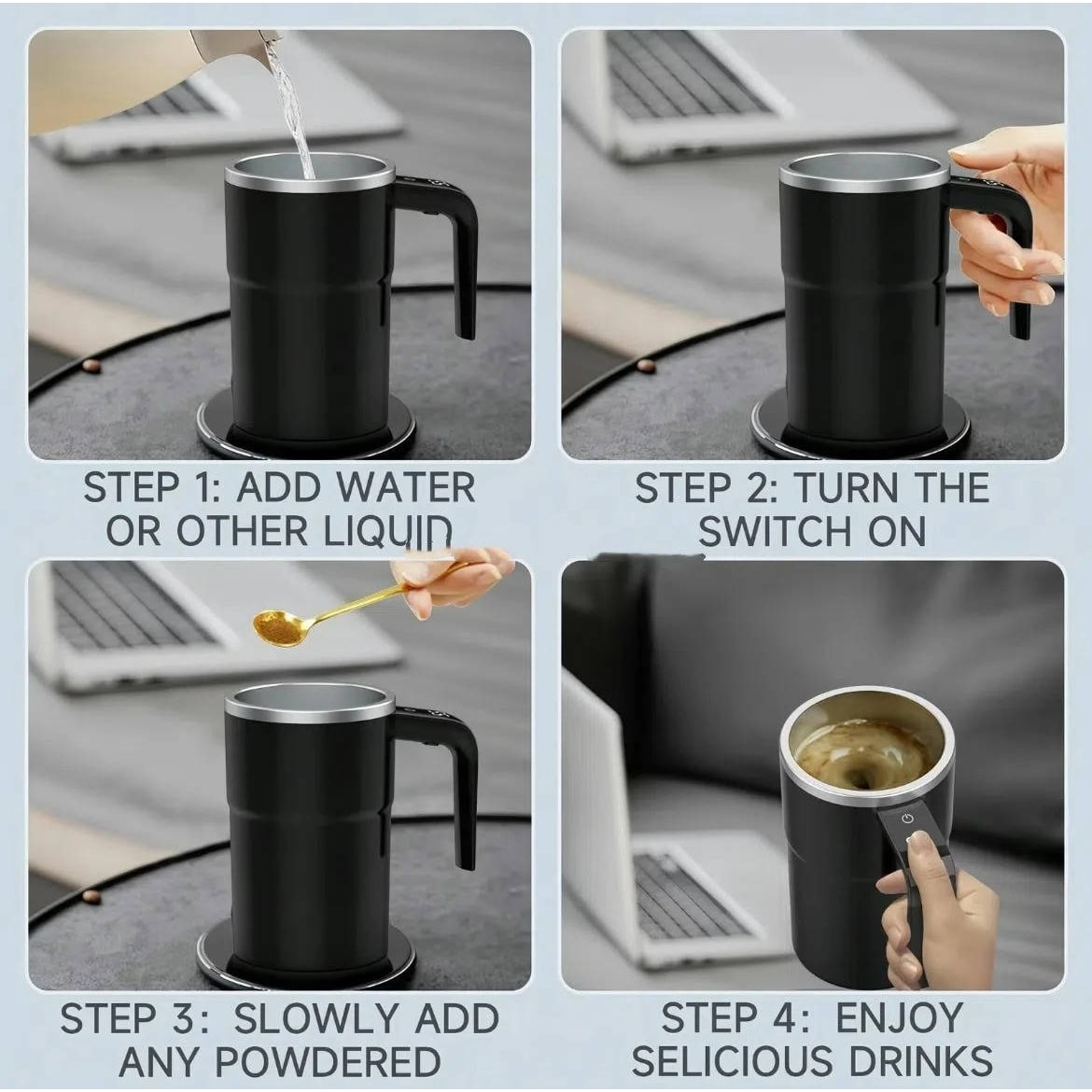 Keep Hot Coffee Self Stirring Travel Mug with Magnetic Mixer and Temperature Display Rechargeable - Image 9