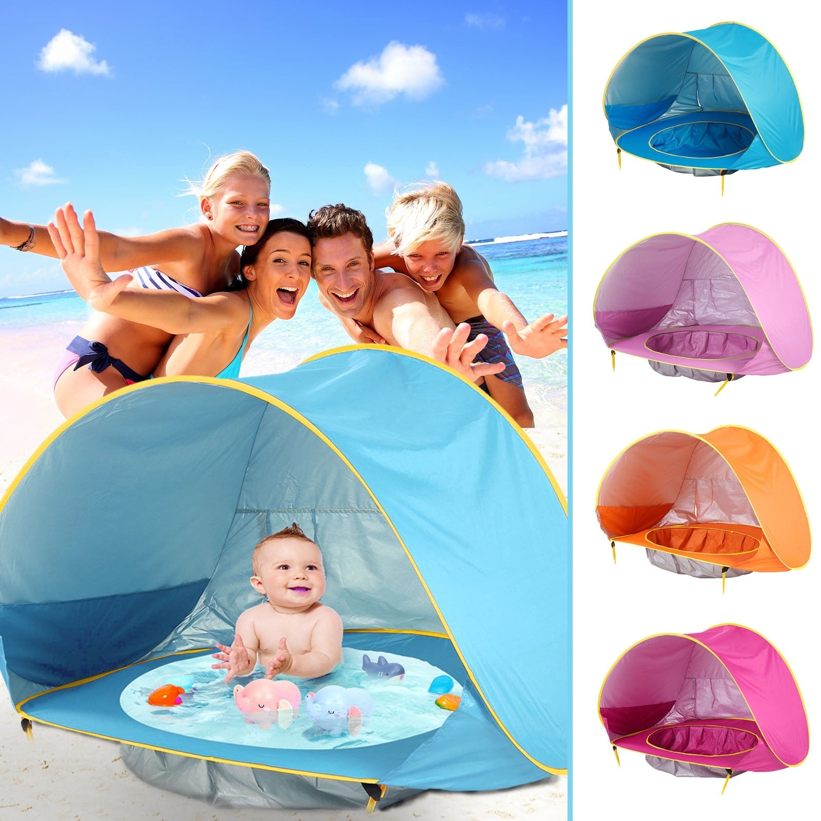 Kids' Beach Tent with Pop Up Sun Shade for Waterproof Dome Shelter with Built-In Pool - Image 9