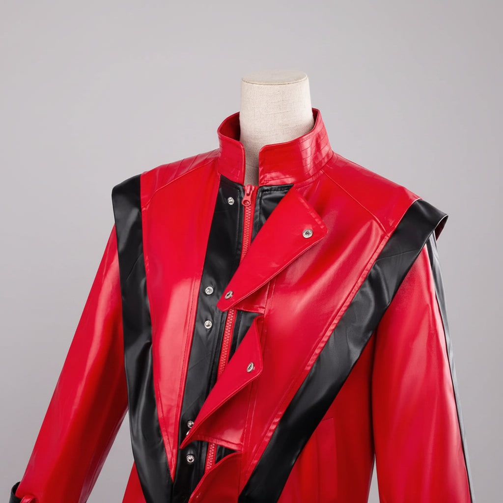 Kids' Cosplay Costume Red and Black Faux Leather Jacket with Pants Two-Piece Set - Image 1
