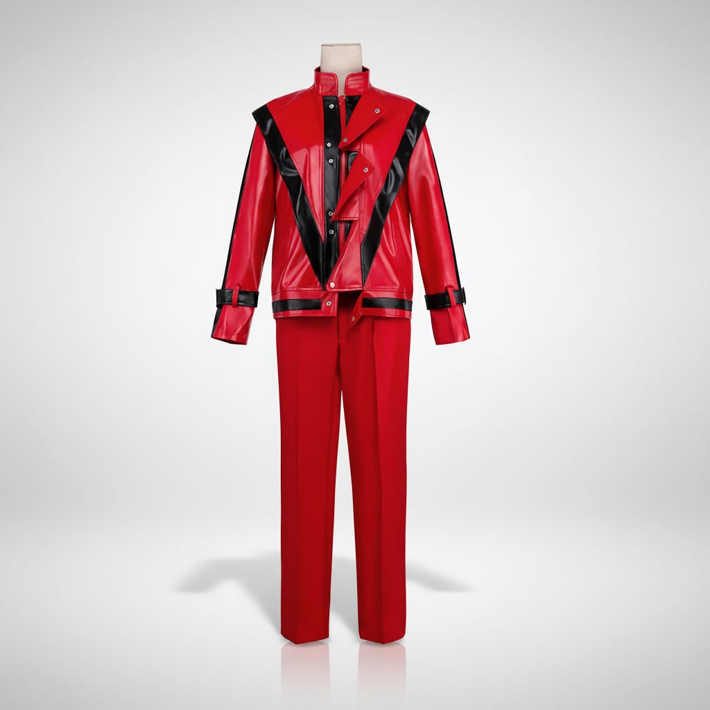 Kids' Cosplay Costume Red and Black Faux Leather Jacket with Pants Two-Piece Set - Image 2