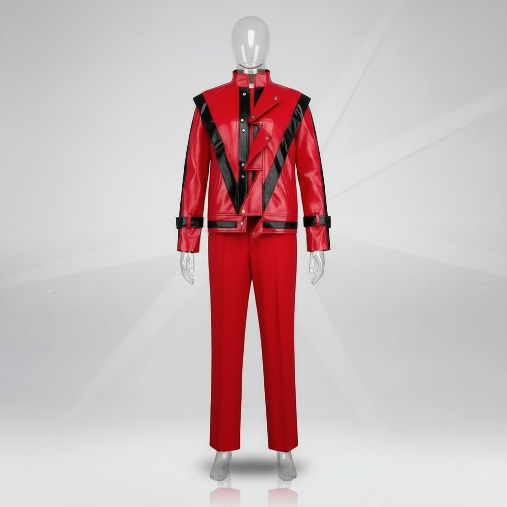 Kids' Cosplay Costume Red and Black Faux Leather Jacket with Pants Two-Piece Set - Image 3