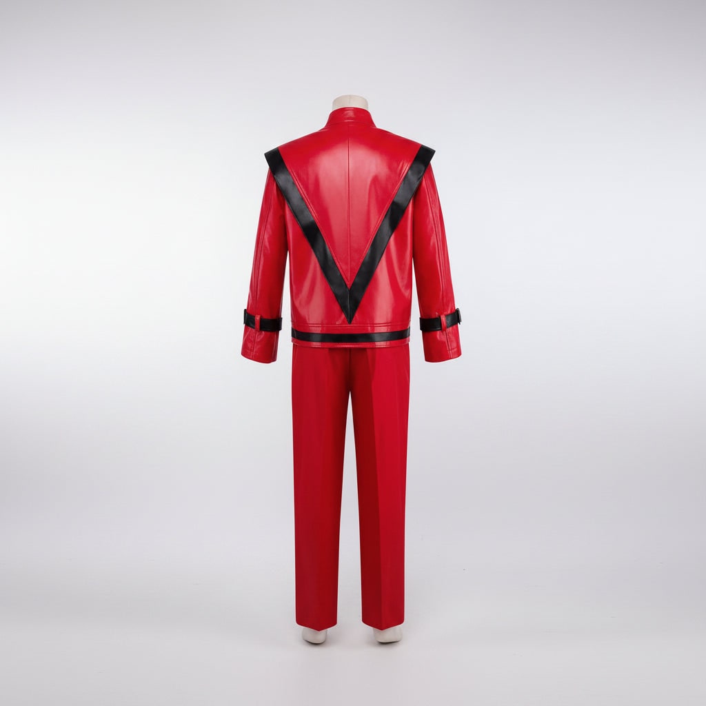 Kids' Cosplay Costume Red and Black Faux Leather Jacket with Pants Two-Piece Set - Image 4